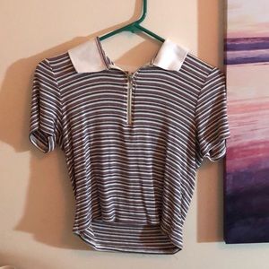 Striped Zip Up Collared Shirt